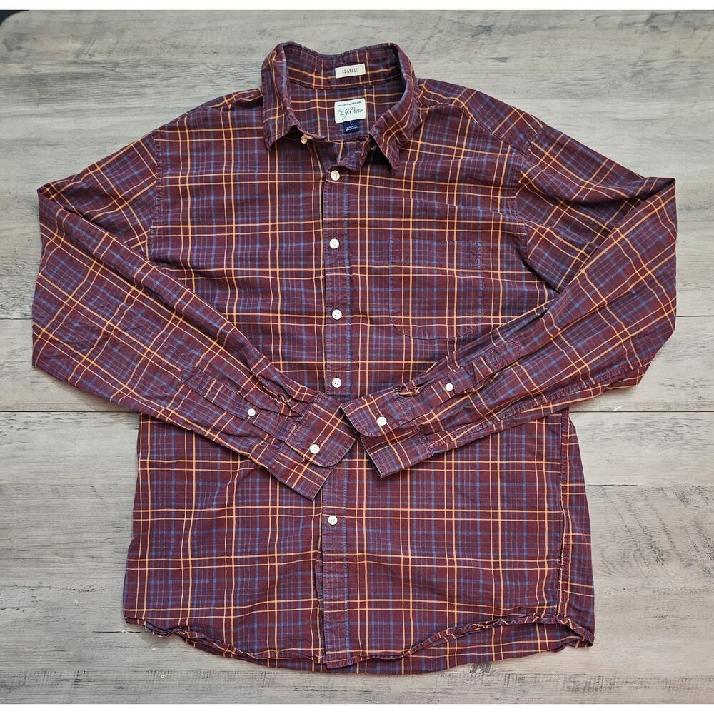 J.CREW Long Sleeved Casual Plaid Flannel Button Up Shirt Men's Large Classic Fit